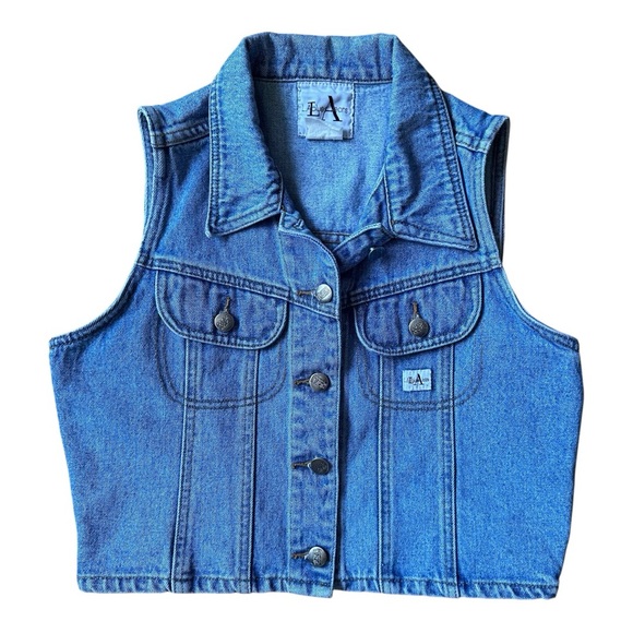 Vintage Jackets & Blazers - Vintage | LA Blues Jeans Womens Cropped Denim Button Vest | Western